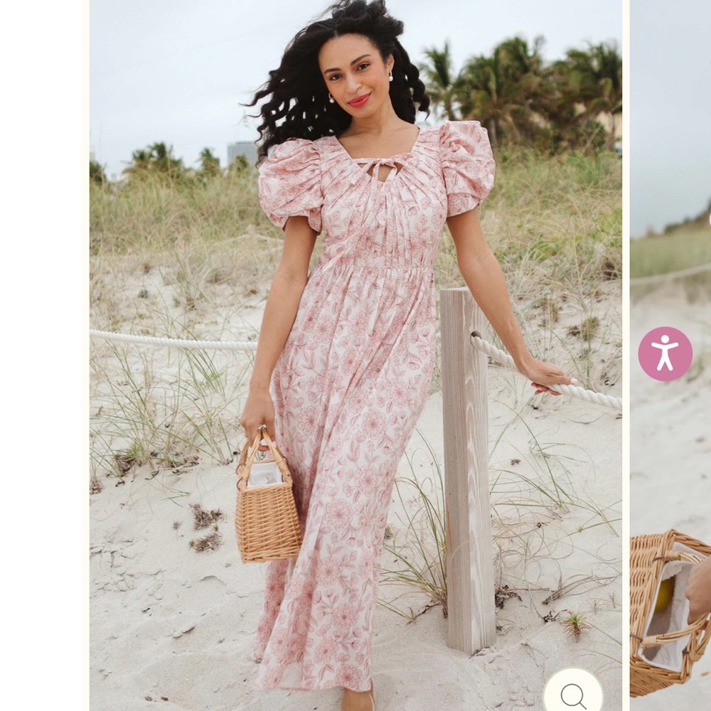 Ivy City Floral Puff Sleeve Dress in Pink
